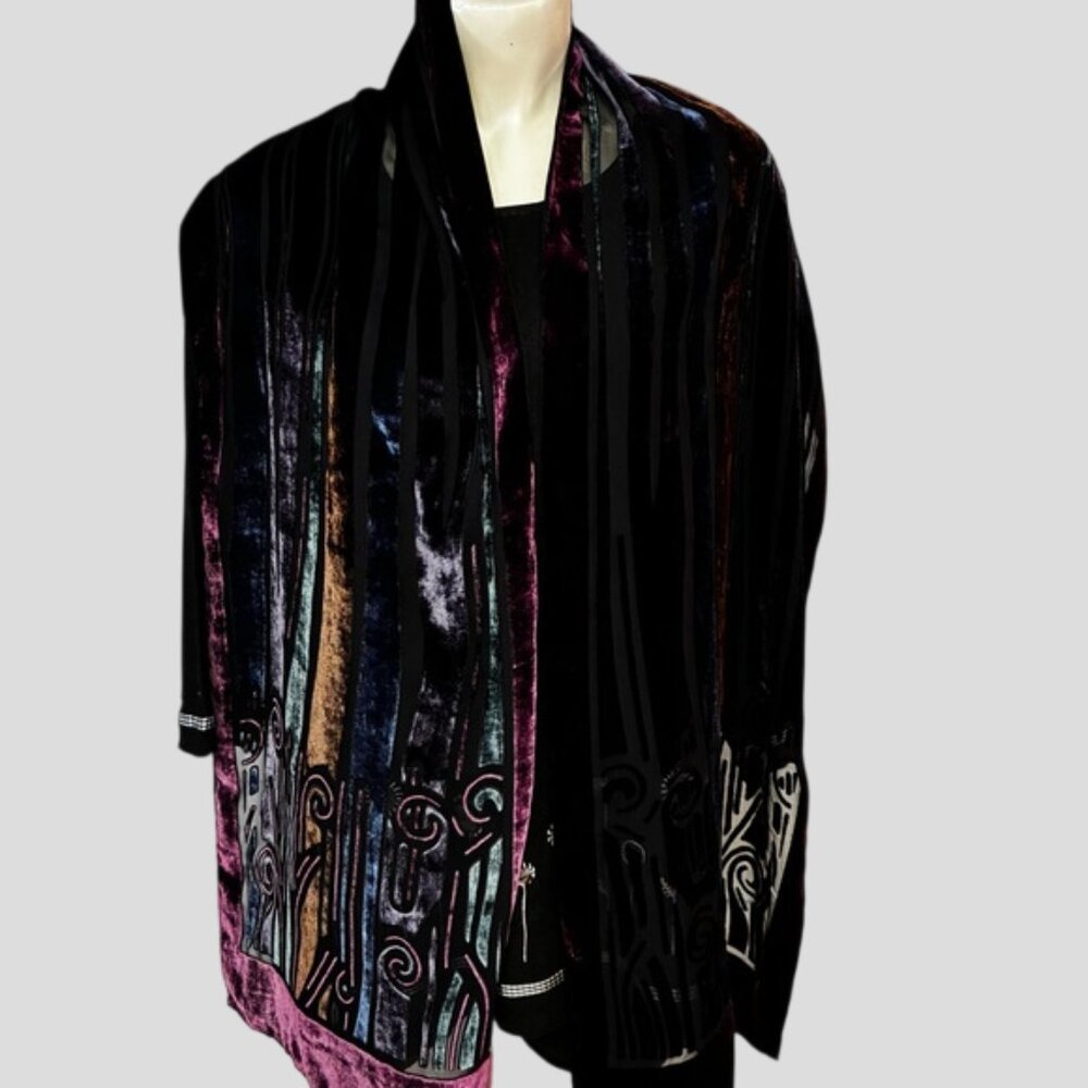 Holt Renfrew Burnt Velvet & Sheer Multicolored Long Rectangle Scarf - Picture 2 of 11